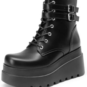 DREAM PAIRS Women Platform Combat Ankle Boots Goth Chunky High Heel Lace Up Motorcycle Booties