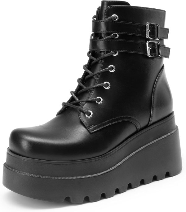 DREAM PAIRS Women Platform Combat Ankle Boots Goth Chunky High Heel Lace Up Motorcycle Booties - Image 9
