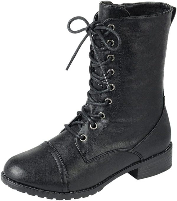 Forever Link Womens Round Toe Military Lace Up Knit Ankle Cuff Low Heel Combat Boots - Image 8